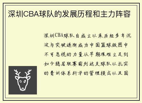深圳CBA球队的发展历程和主力阵容